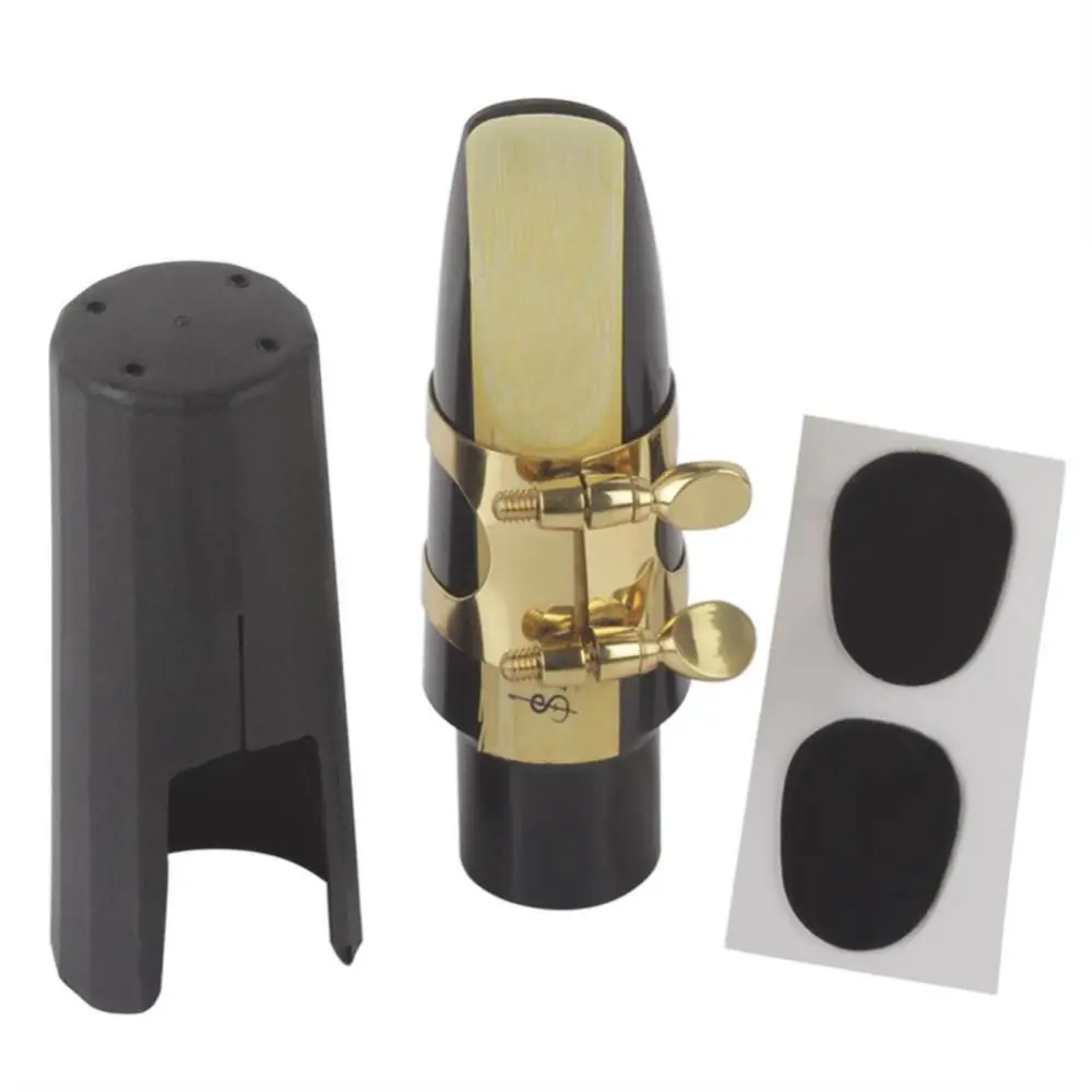 Alto/Tenor/Soprano Saxophone Mouthpiece Metal Buckle Tube Head Sax Instrument Set Dental Pad with Cap Clarinet Mouthpiece