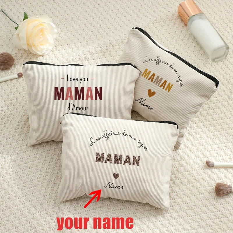 

Personalized with Name Floral Boho Leopard Mamie Heart Patterns Toiletry Makeup Bag for Mother & Daughter Mother's Day Gifts