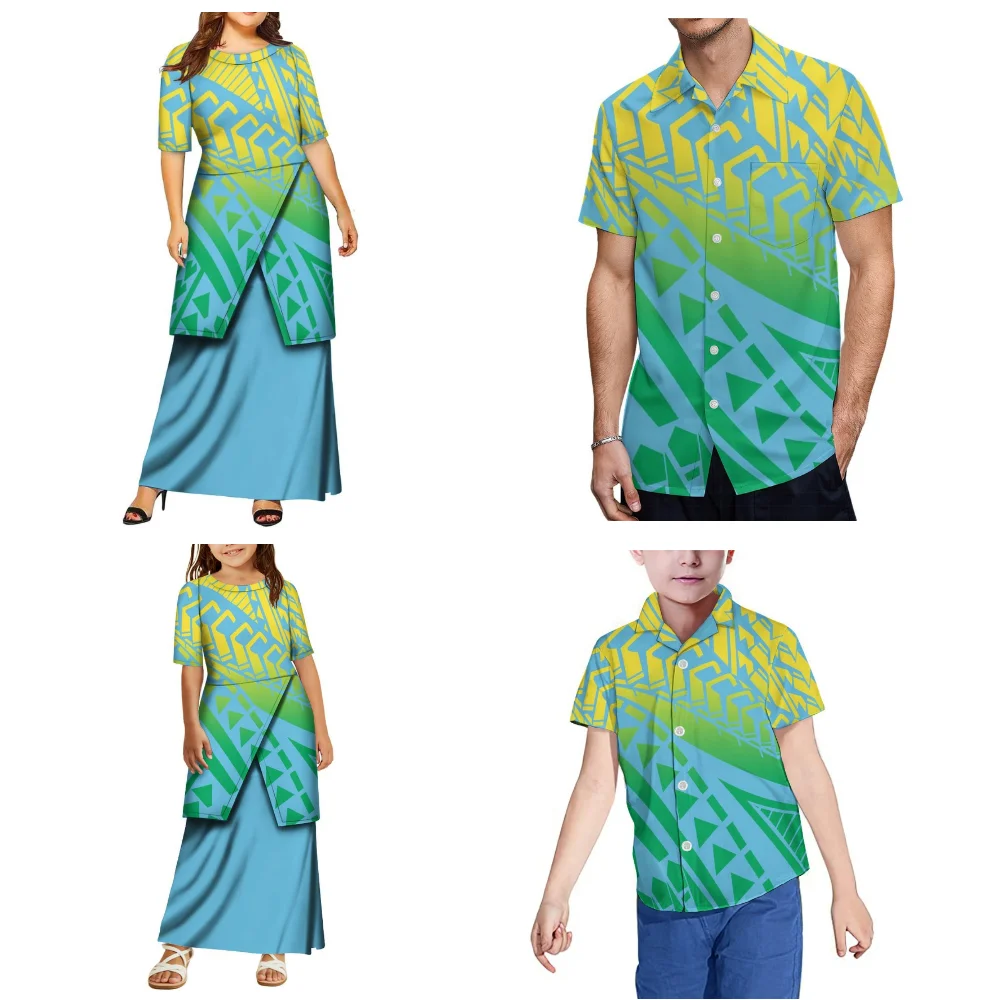 Polynesian Family Set Individualisierung Damen und Mädchen Puletasi Herren- und Jungenhemden Samoan Tribal Pattern Design Kleider