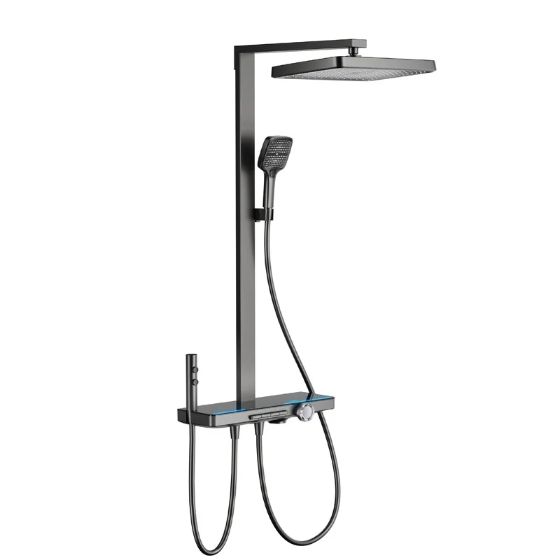 

Bathroom shower set, integrated, thermostatic, digital display, piano keys, large storage, pressurized