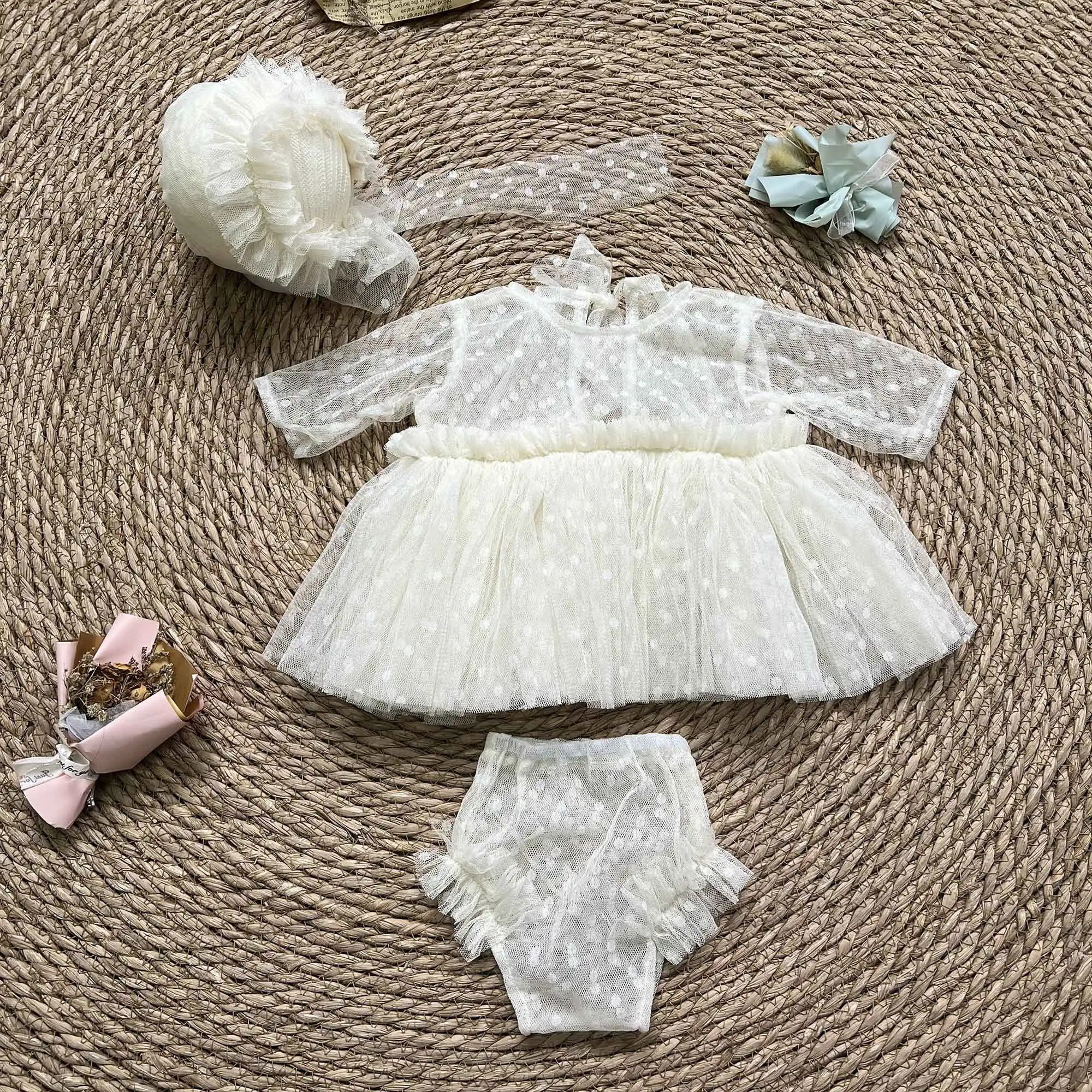 Don&Judy Newborn Rust Red Tulle Polka Dot Dress Hat Set Photo Shoot Props Photography Baby Newborn For  Photoshooting