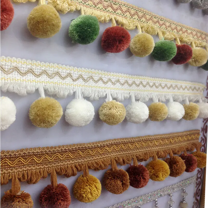 4 Meter Large Pom Pom Bobble Trim Fringe Curtain Sewing Tassel Balls Trimming Pompoms Upholstery Furniture Cushion Decor Crafts