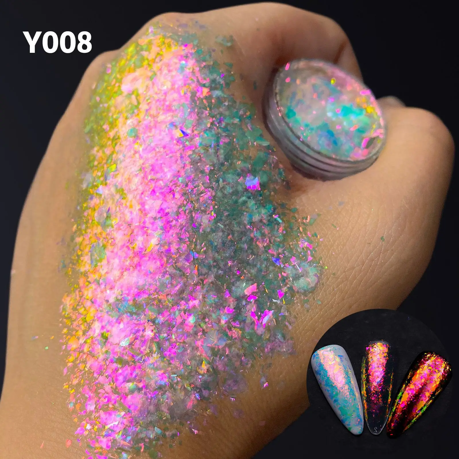 1Jar Aurora Chameleon Poeder Onregelmatige Nagelvlokken Glanzende Pailletten Spiegel Zeemeermin Iriserende Nail Eye Shadow Nail DIY Nail Art