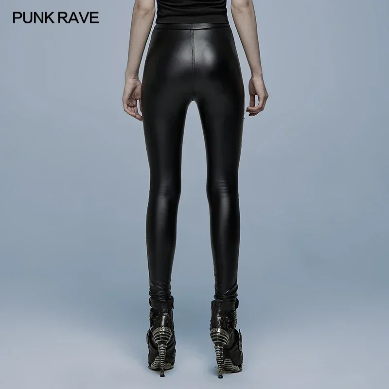 Punk Rave Gothic Skinny Imitation Leder Charme sexy Hosen Spleißen mit Mesh Punk täglich einfache schwarze Leggings Mode