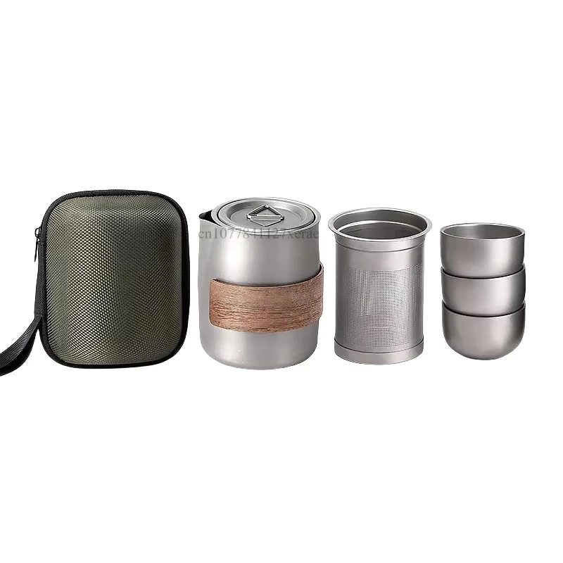 50ml/350ml Outdoor Titanium Alloy Tea Set Double-layer Heat-resistant Portable Tea Set Lightweight with Filter Screen Tea Set