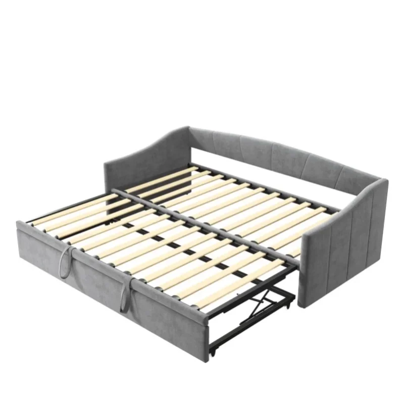 Anajqaqia Ausziehbares Schlafsofa, 90/180x200cm Doppelbett, Polsterbett, Einzelbett, Tagesbett, Funktionsbett, mit Lattenrost, Samt, Grau