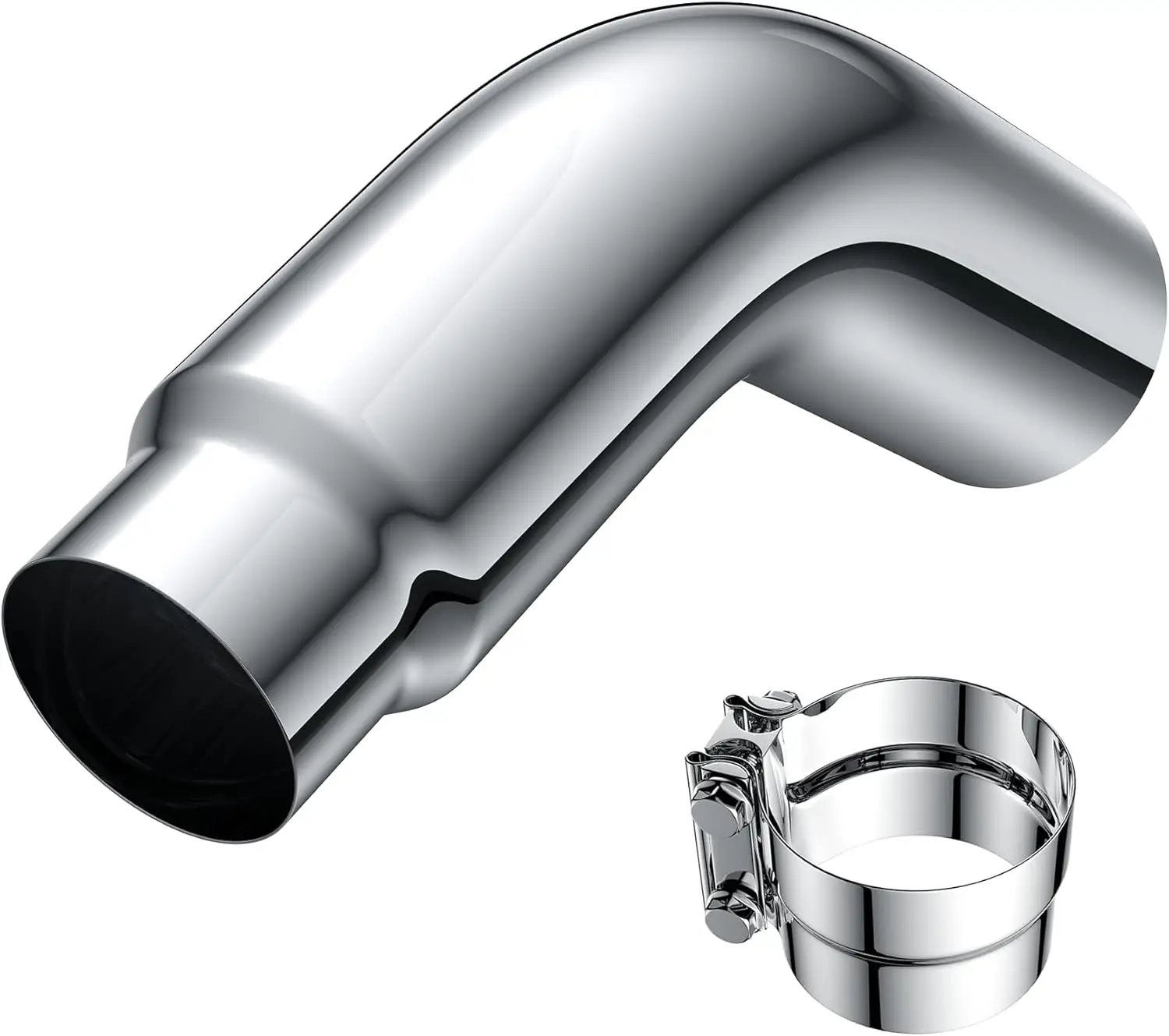 

5 to 6 Inch Chrome Exhaust Elbow Tip with Clamp for Pickup Trucks and Cars