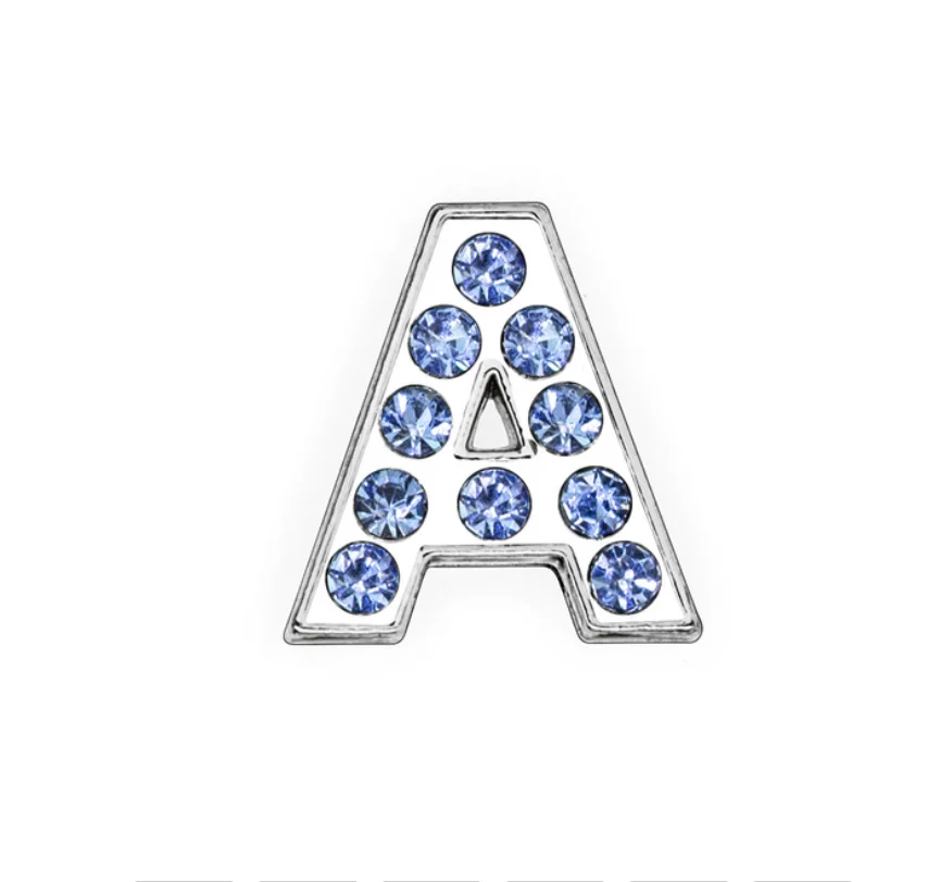 8mm A-Z LT Blue Color Rhinestone Slide Letters Charms DIY Jewelry Marking Fit Pet Collar Wristband Keychains 1pcs