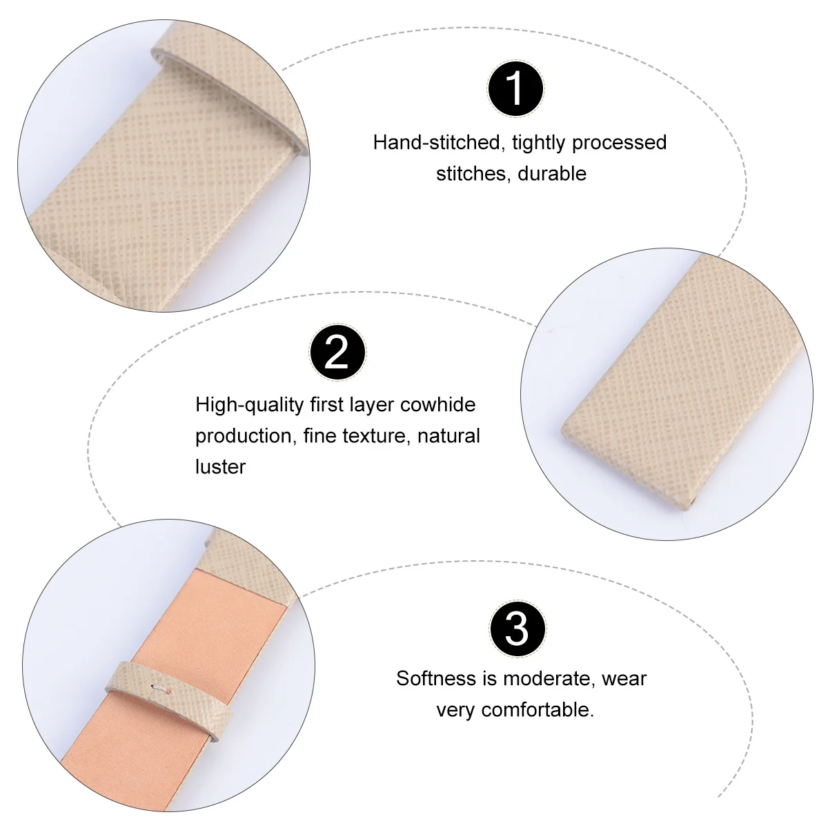 

Thin Watch Band 20mm Soft Durable Cowhide Adjustable Replacement Strap for Smart Watch Sports Wristband