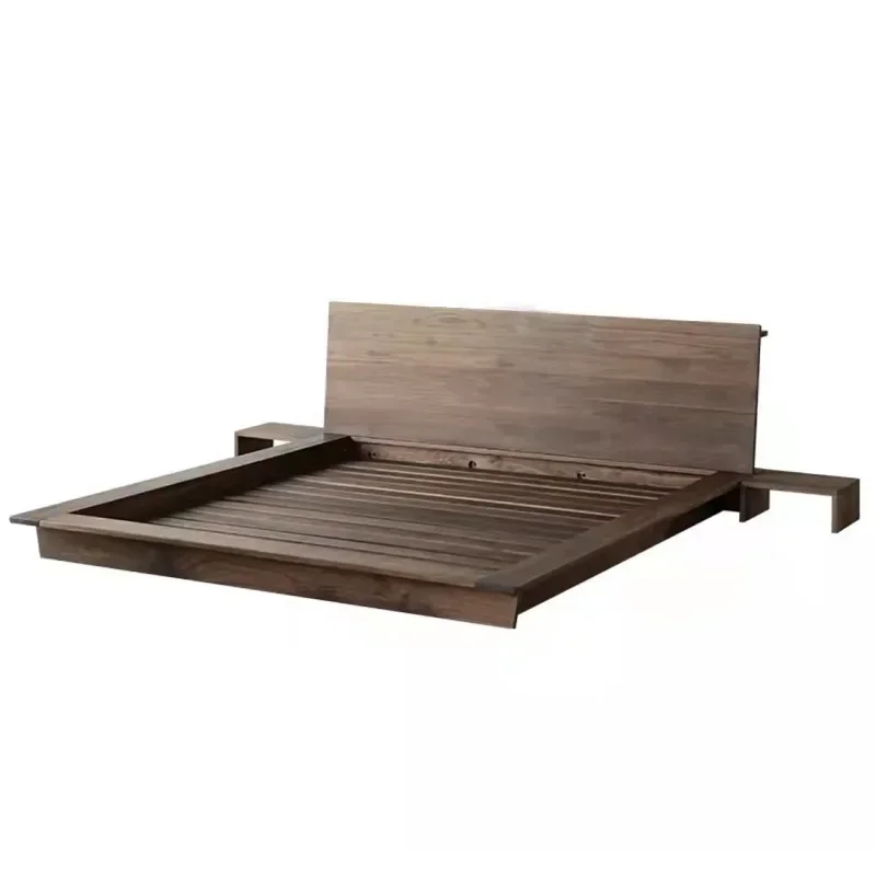 

Nordic all solid wood double modern minimalist black walnut double floor bed floor-to-ceiling short minimalist