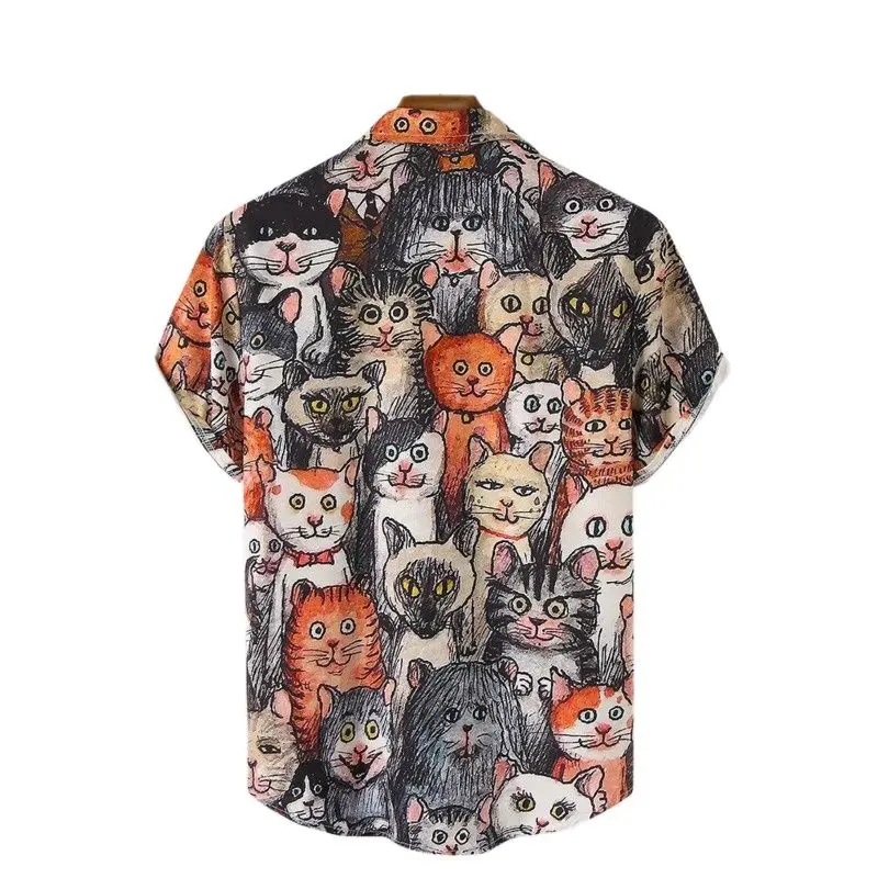 Hawaiian Men's Shirt 3D Full Body Funny Cat Print Short Sleeve Shirt for Men's Summer Beach Shirts Top Tees MAN Clothing Unisex