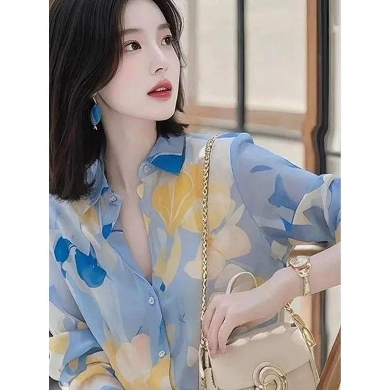 Chemise imprimée décontractée pour femmes, haut ample à manches longues, élégant et polyvalent, mode printemps et été, JJ92