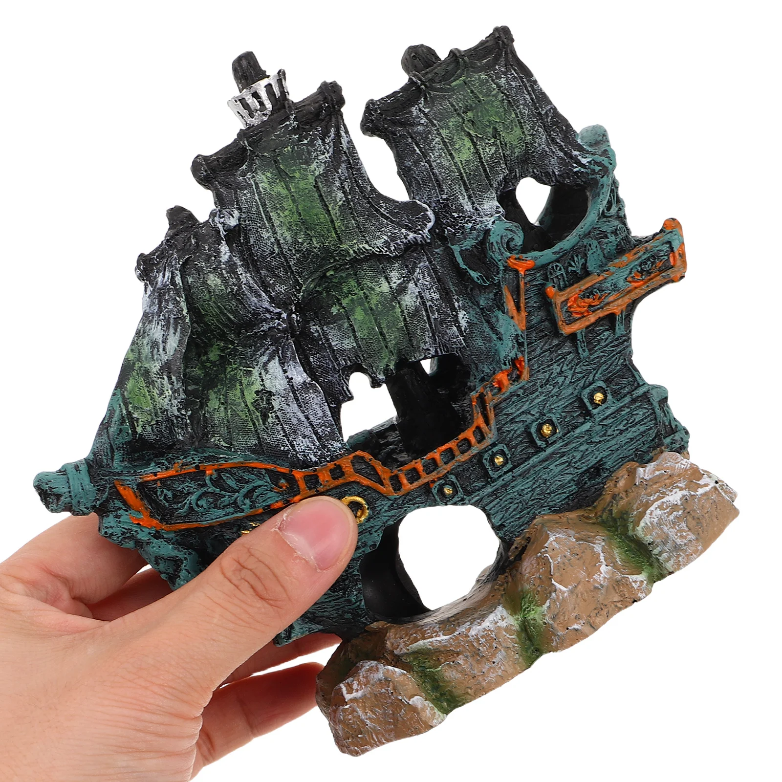 

Fish Tank Decoration Aquarium Shipwreck Resin Ornament Realistic Sunken Ship Hideout Craft Fish Tank Landscaping Decor