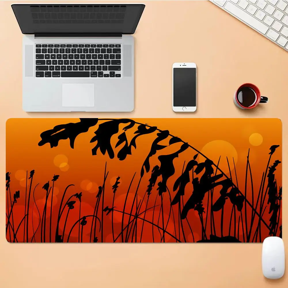 

Plant Silhouettes Against An Orange-red Background Mouse Pad Desk Mouse Pad Cute HD Desk Pad Extended Gaming Keyboard Gamer Mat