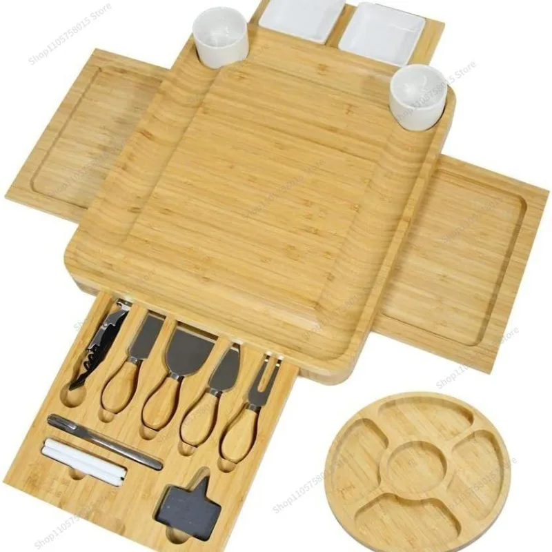 For New Bamboo Cheese Board Set Kitchen Wooden Cheese Plate, Cutting Board, Breadboard