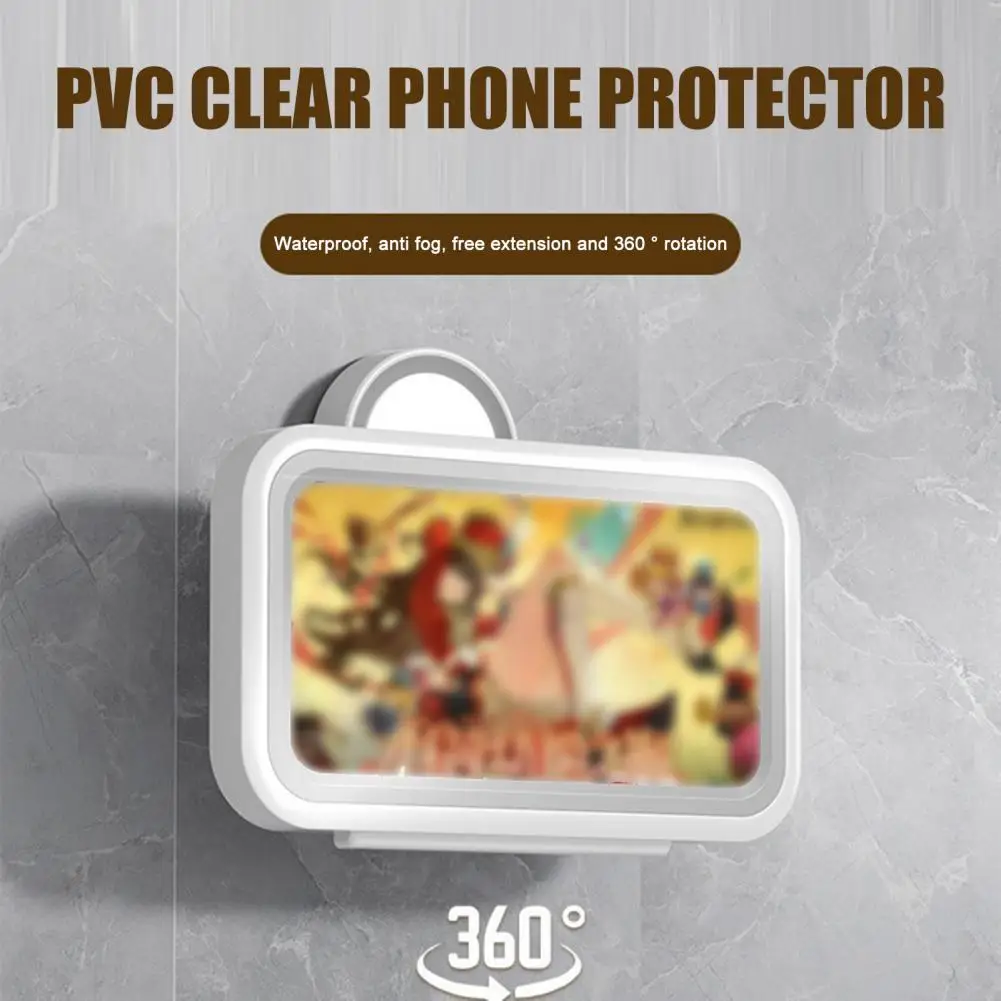 Anti-fog Phone Box Waterproof Bathroom Phone Mount with Suction Cup Anti-fog Lid Mobile Holder Rotatable Splash-proof Shower