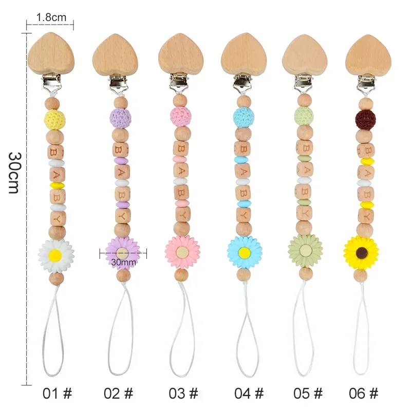 너도밤나무 수제 실리콘 젖꼭지 체인, 맞춤형 이름, 맞춤형 아기 이름, 젖꼭지 클립, 장난감 액세서리