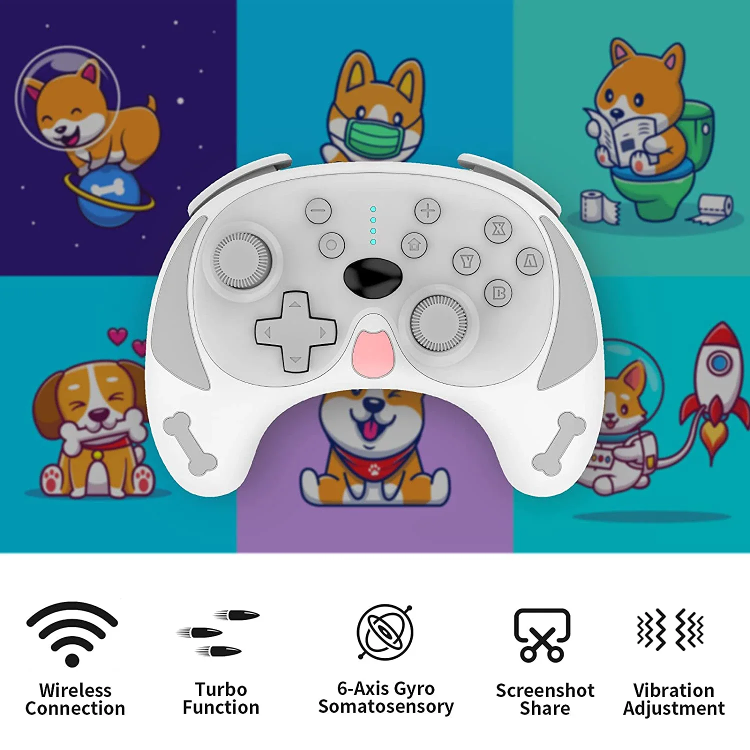 وحدة تحكم ألعاب احترافية لاسلكية لنينتندو سويتش/سويتش لايت تصميم جرو بديل وظيفة الاستيقاظ اهتزاز توربو مزدوج