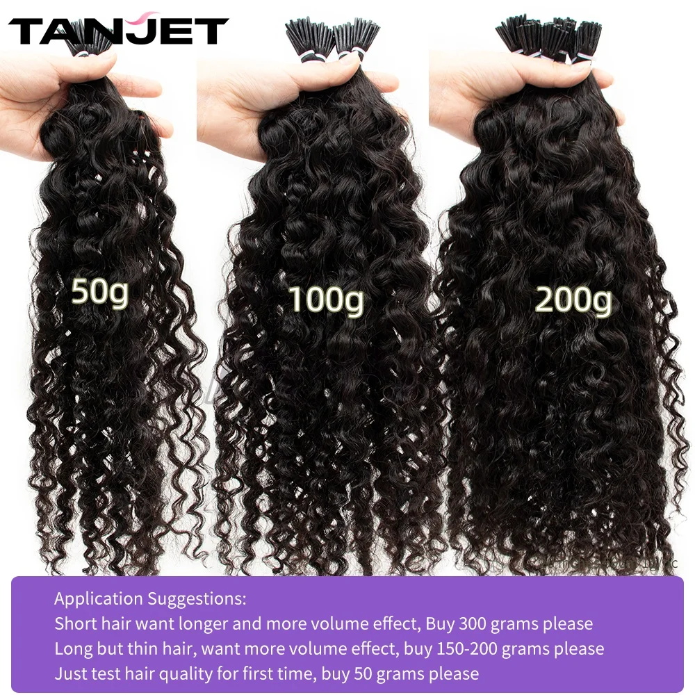 Water Wave I Tip Microlink Human Hair Extensions For Black Women Natural Curly Italian Keratin Capsule Micro Ring Hair Extension