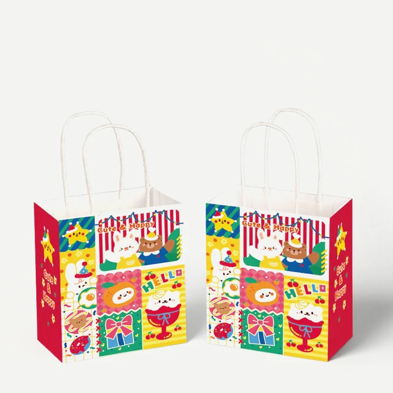 25pcs Eco Friendly Kraft Paper Gift Bags 13×7×14.5cm Handheld Pouches DIY Jewelry Packaging Green Red Christmas Gift Wrapping