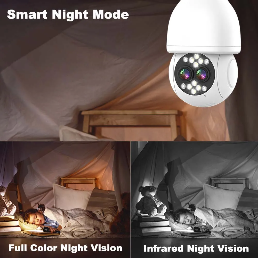 

4MP UHD iCsee APP 8X Zoom Dual Lens E27 Lamp Head Socket PTZ IP Dome Camera AI Humanoid Full Color Home Security Baby Monitor