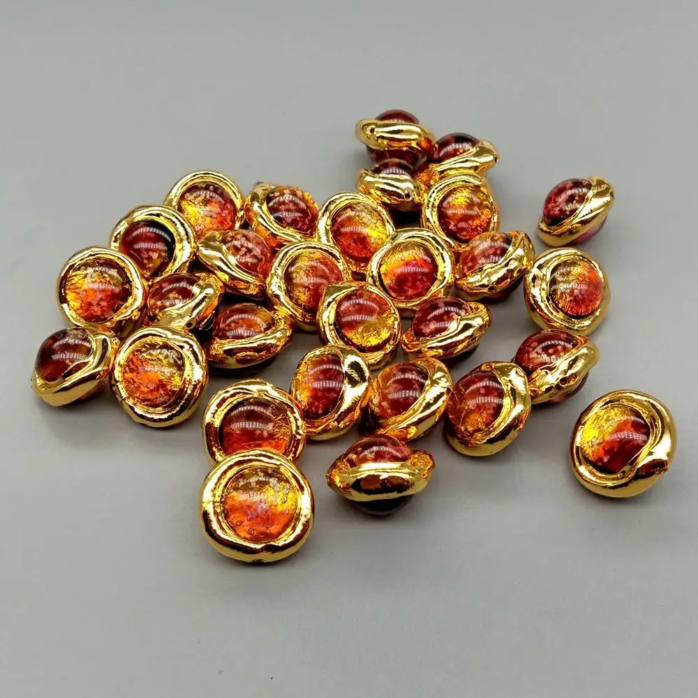 10 Pc 16mm Orange Color Noctilucent Murano Glass Round Gold Plated Beads For Bracelet Making Diy Accessories