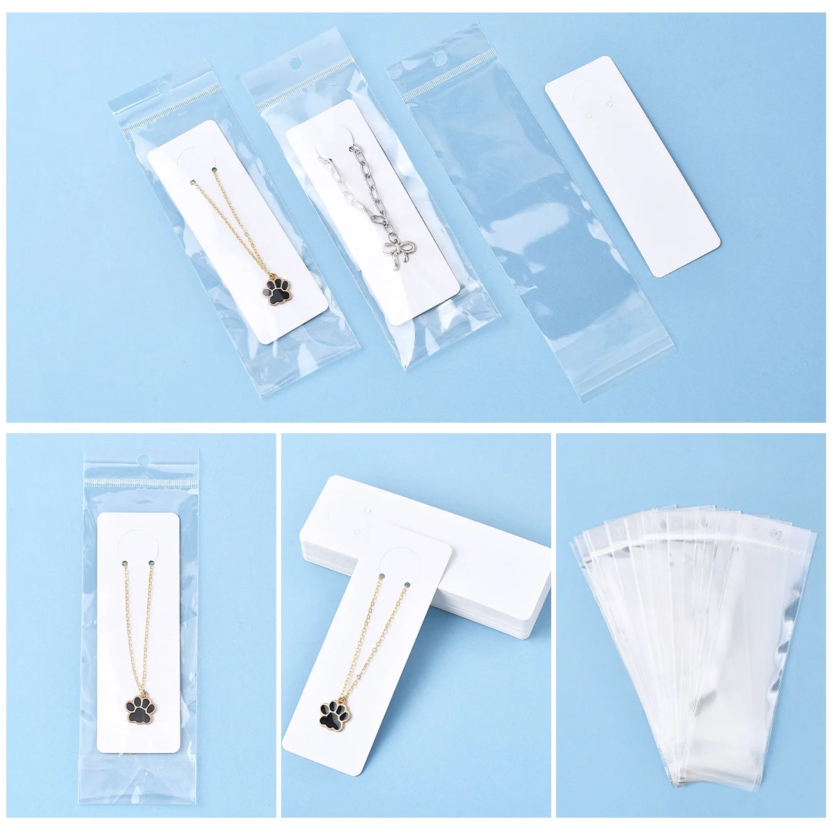 Bulk Pack 150Pcs Rectangle Paper Display Cards + OPP Bags - Blank Keychain Pendant Holders for Small Business Gifts