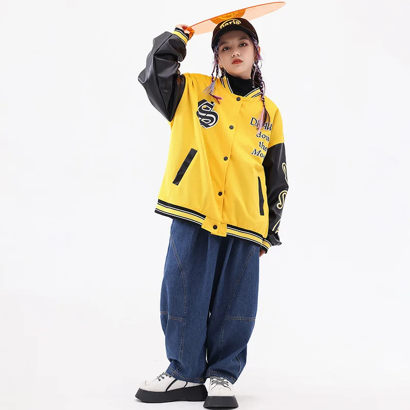 

Kids Jeans Boys Girls Streetwear Fashion Hip Hop Loose Casual Wide Leg Denim Jeans Pants Jacket Children Coat Costume