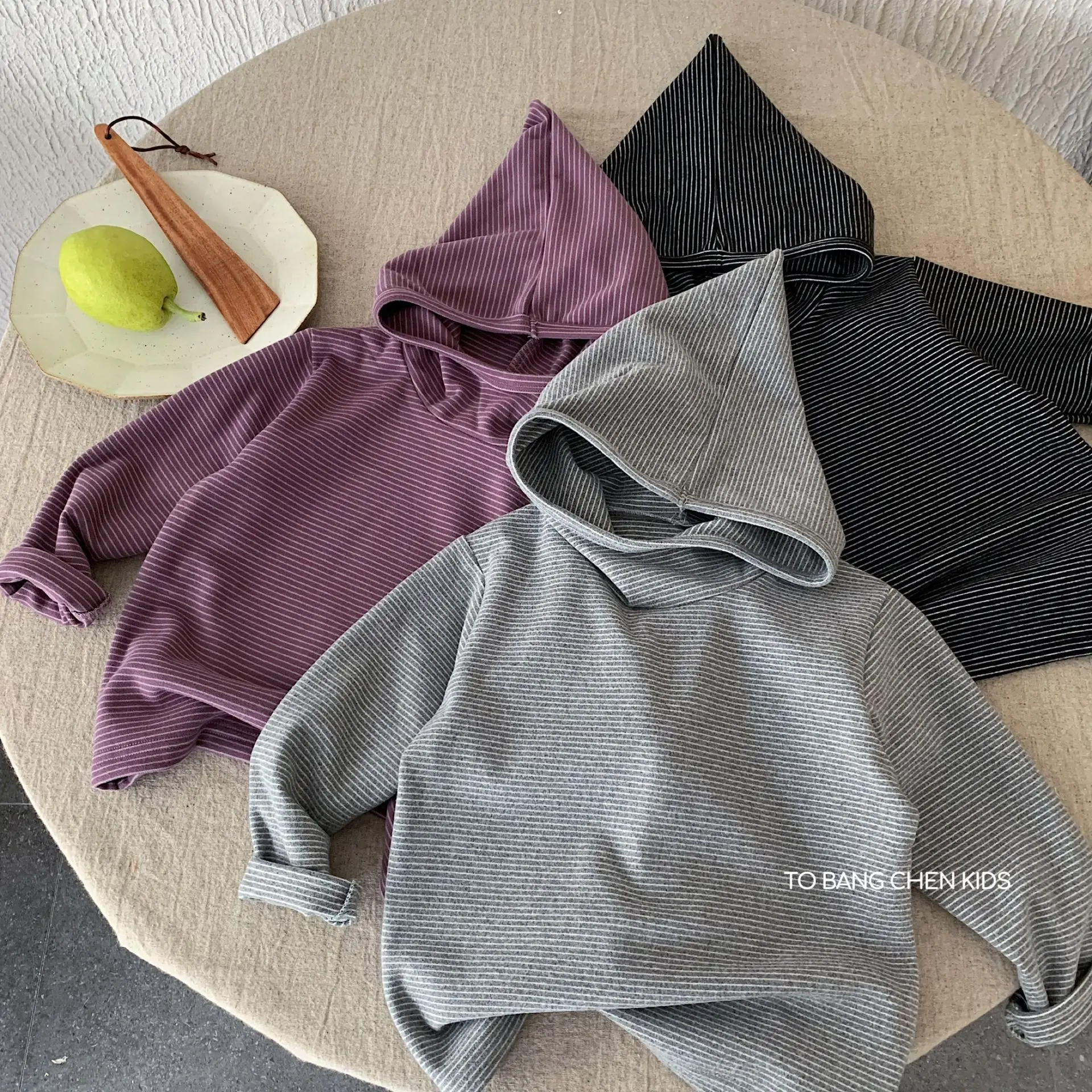 

Children's Thickened Base Shirt 2025 Winter New Boys' Striped Hooded Pullover Toddler Winter Clothing