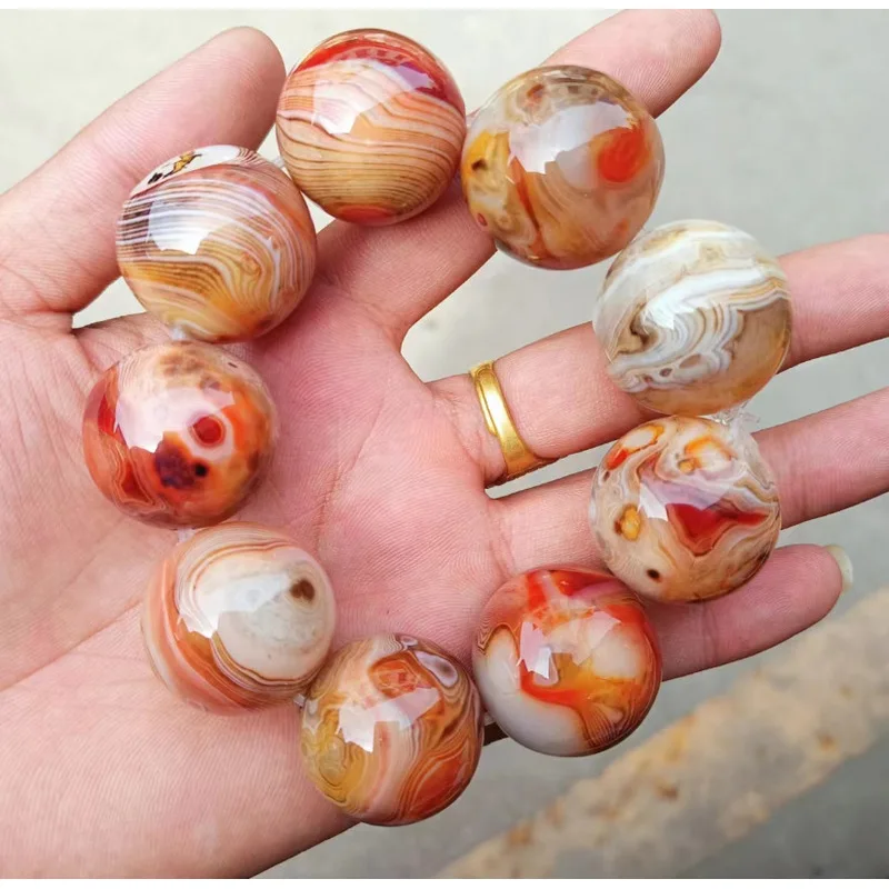 Agate rough stone handpiece, jade chalcedony bracelet, red agate bracelet, Buddhist beads, handheld round bead ornament
