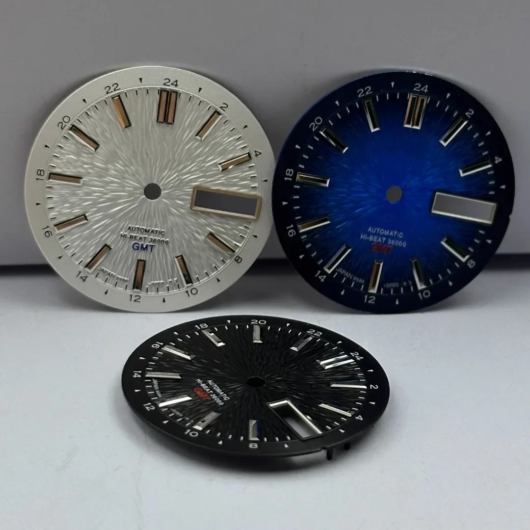 Esfera de reloj Hi-Beat 36000, textura Radial de arena degradada de 202528,5mm, adecuada para GMT NH35/36, movimiento automático NH35, piezas Mod de caja