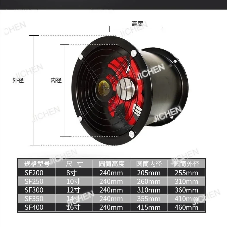 

ZQ Axial Flow Fan High-speed Industrial 8-inch-16-inch Large Air Volume Kitchen Ventilation Cylindrical Fan