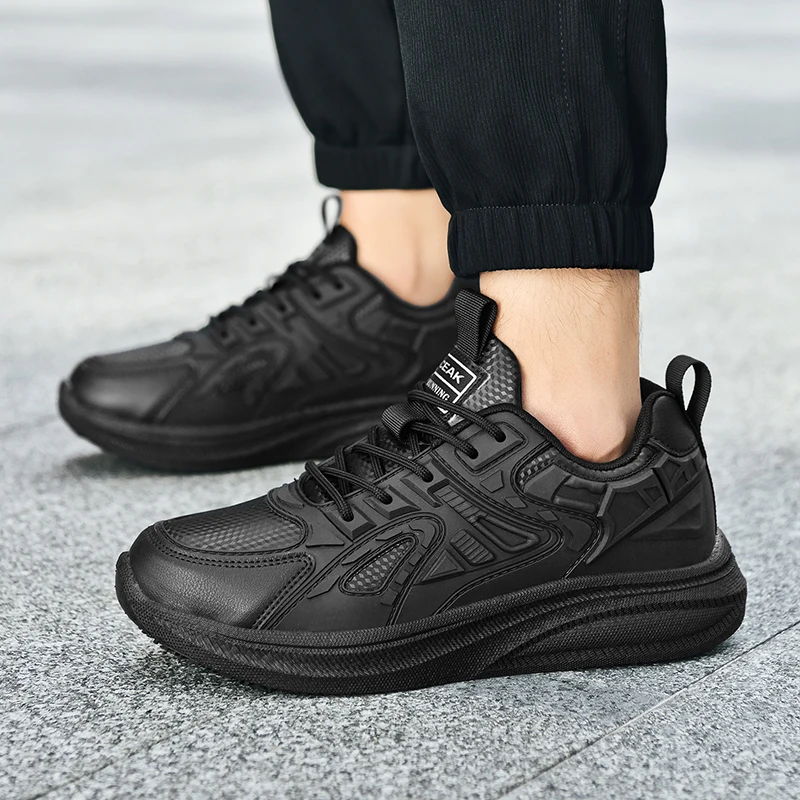 

Men's Leather Flat Low-top Large-sized Lightweight Solid Color Round-toe Anti-slip Soft-sole Lace-up Outdoor Casual Sports Shoes