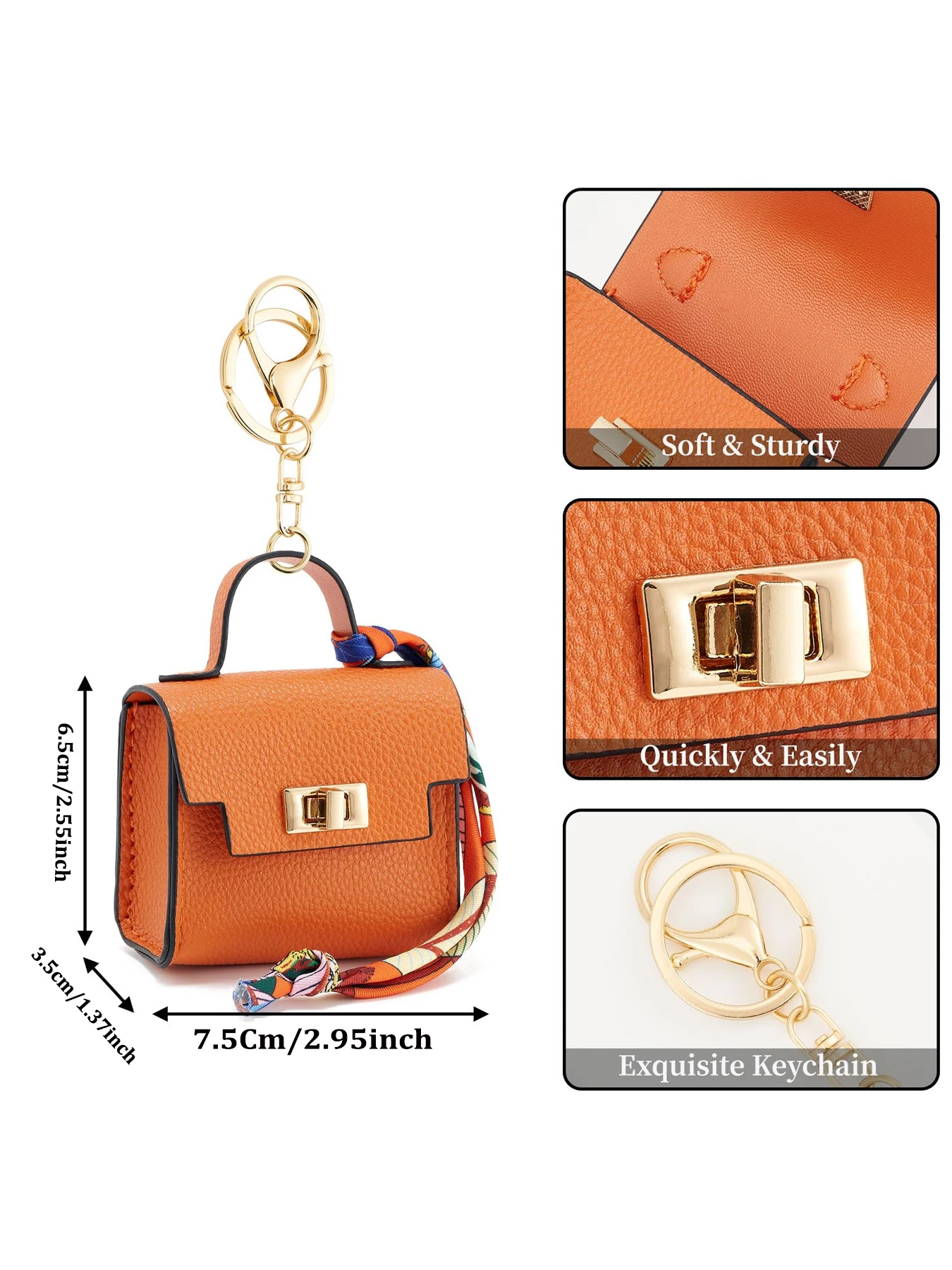 Mini-Rucksack-Schlüsselanhänger für Damen, Kleine Münztasche mit Drehverschluss und Schlüsselanhänger, Kopfhörertasche – Detail 2
