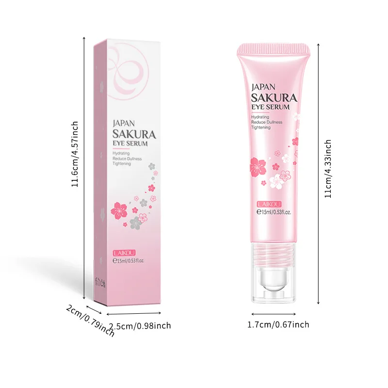 LAIKOU Sakura Eye Serum Eye Roller Massage Vitamin C Hyaluronic Acid Skin Care Eye Bags Cream Moisturizing Dark Circles 15ml