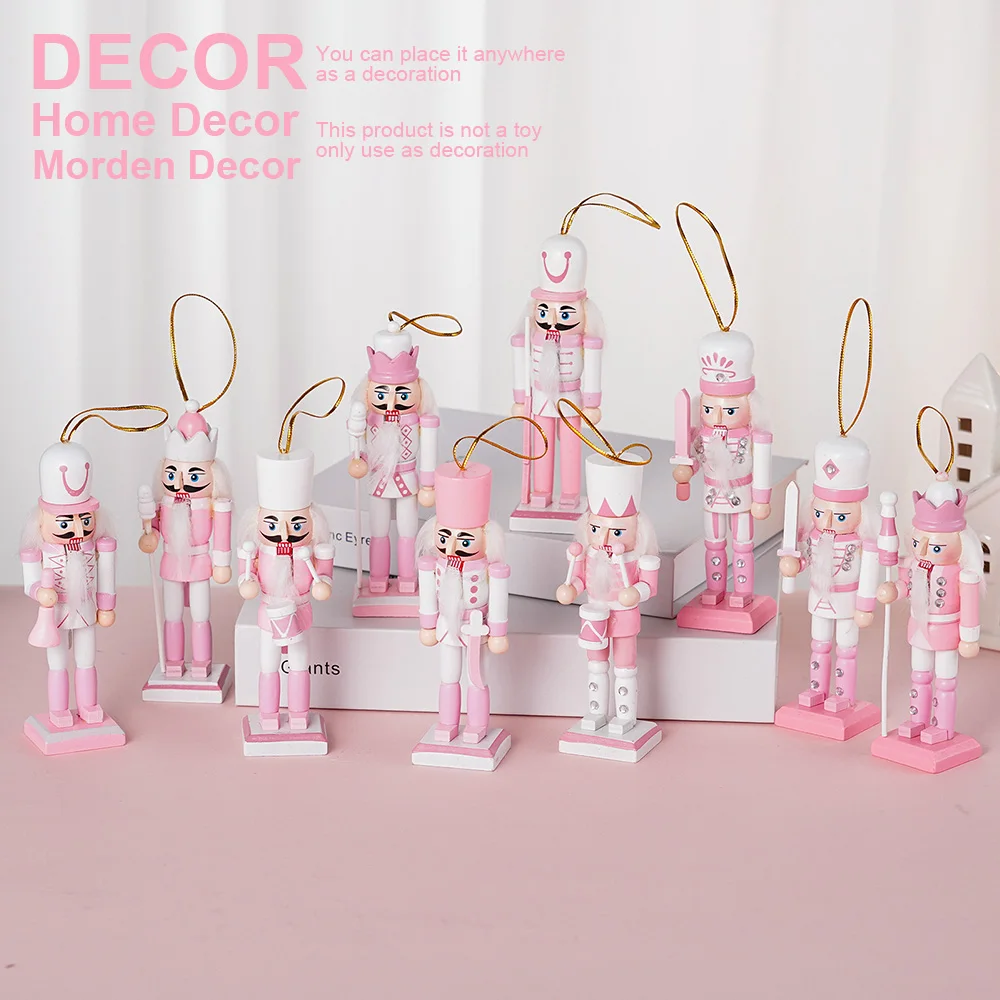 4/10Pcs 12CM Nutcracker Soldier Puppet Pink White Home Ornaments Merry Christmas Decorations Holiday Gift Pendant