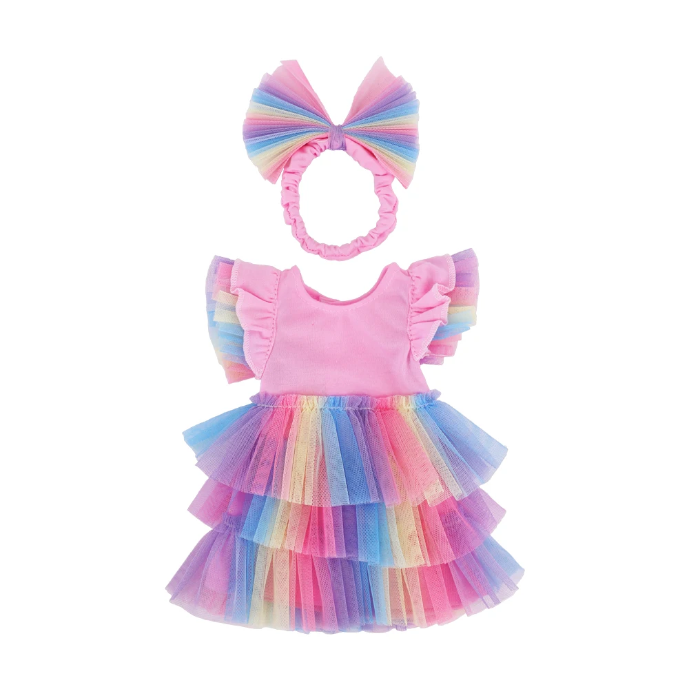 Doll Colorful Dress+Headband,Skirt Bodysuit Fit 18Inch Girl American43CmReborn Baby Doll Clothing Accessories,Children's ToyGift