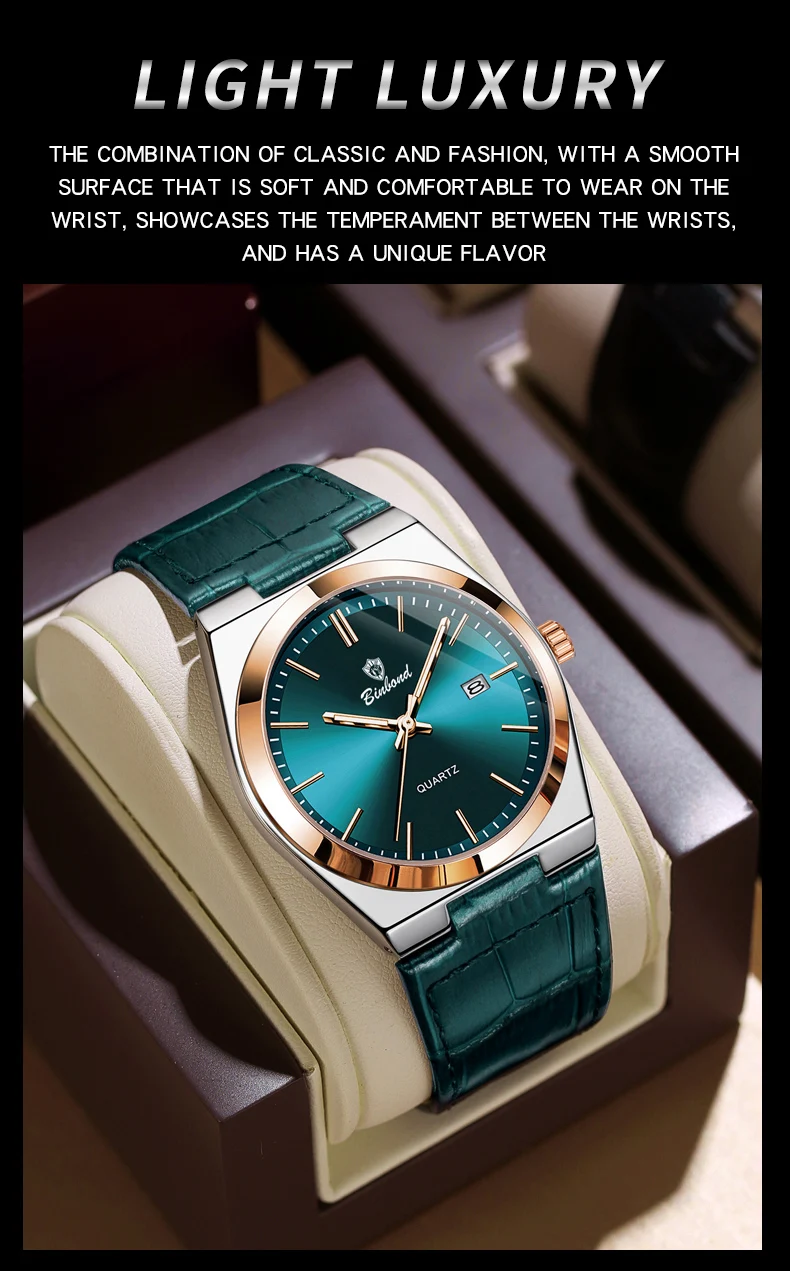 BINBOND Luxus Quarz-Armbanduhren Leuchtend Wasserdicht Automatisches Datum Herrenuhren Business Sport Mode Casual Reloj Lederuhr – Detail 24