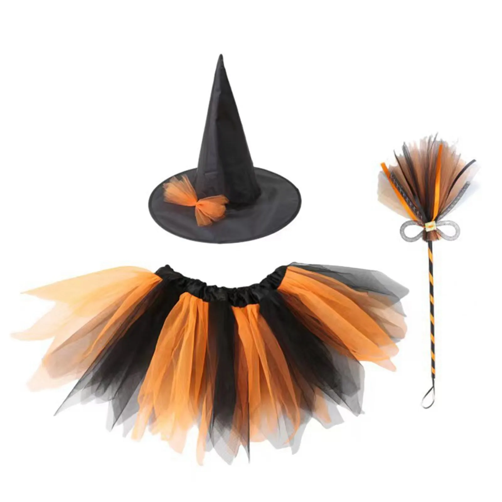 Children Girl Spider Web Tutu Cobweb Skirt Witch Wizard Hat Suit Party Outfits Up Costume Cosplay Halloween for Women Adult