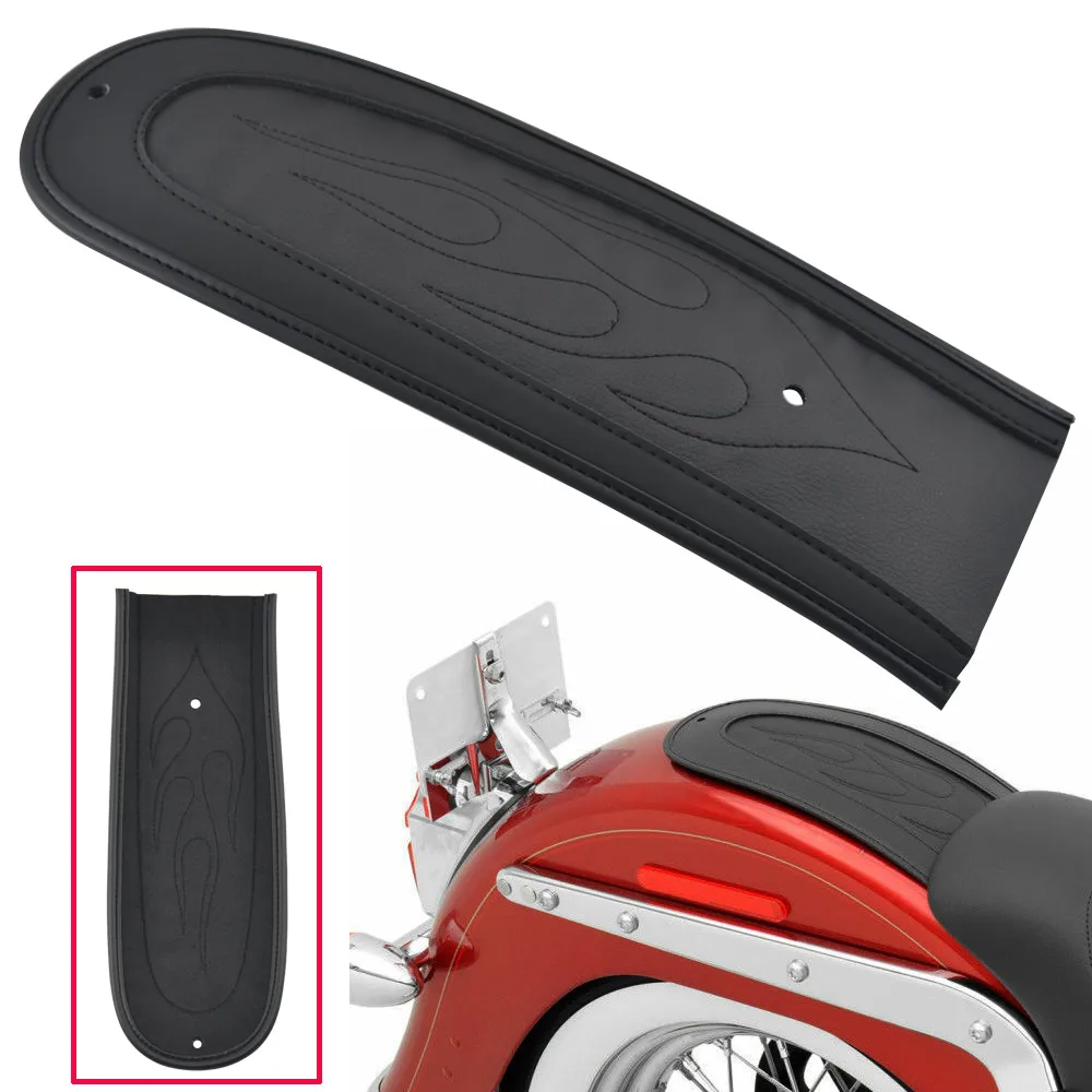 Black Rear Fender Bib Cover Pad Flame Stitch Leather For Harley Dyna Wide Glide Fat Bob Low Rider 2006-2017