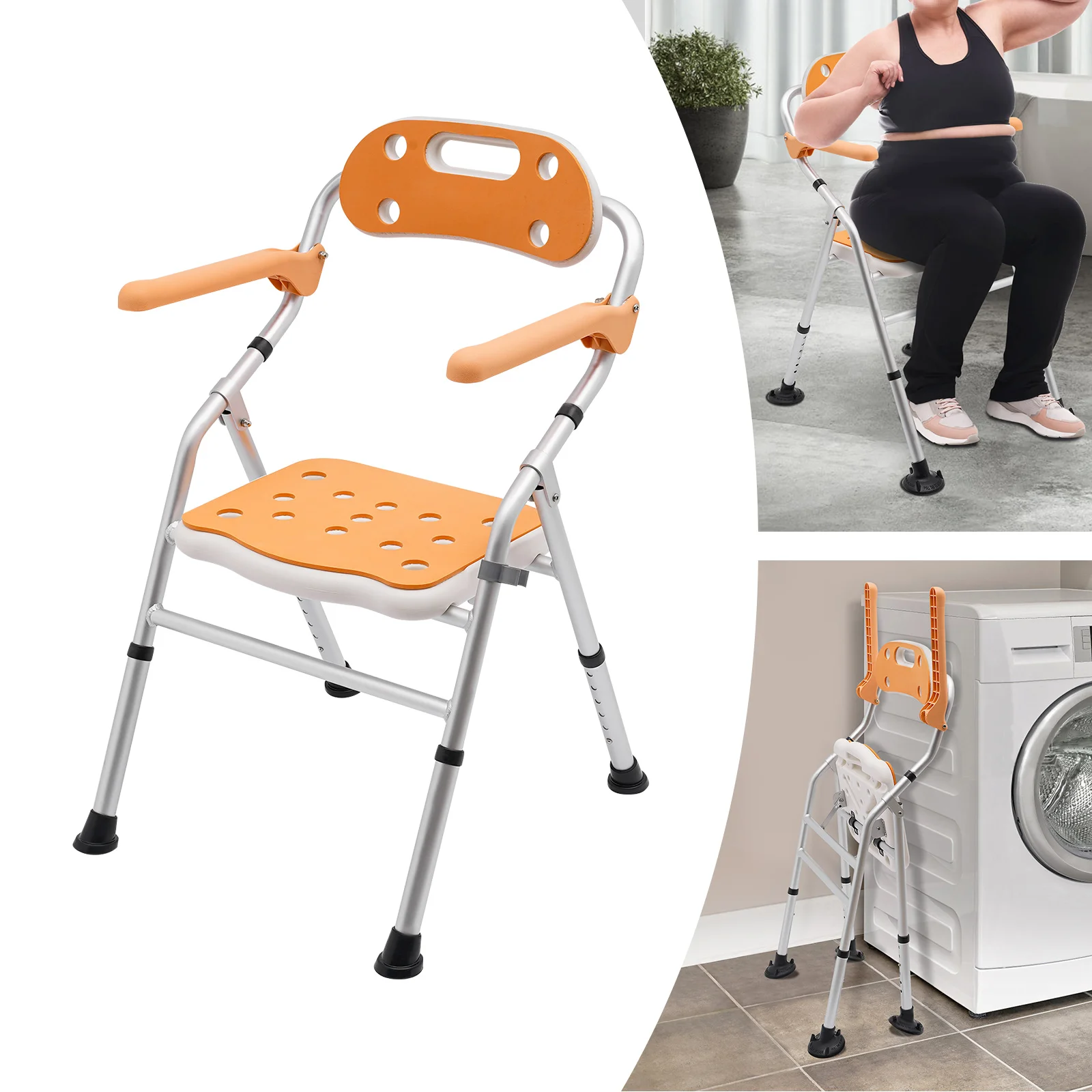 

Foldable Shower Seat with Adjustable Armrests, 330.7 lbs Capacity, Space-Saving Design, Lightweight, Easy Installation for Bathr