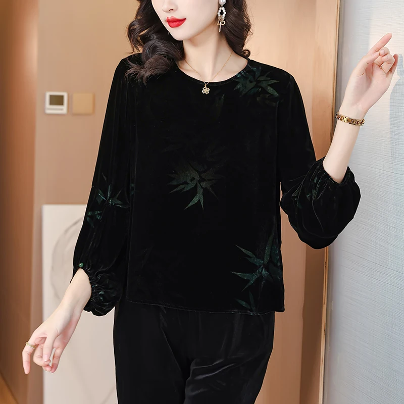 2024 BlackVelvet Long Sleeve O-Neck Top Coats Autumn Winter Black Thick Warm Casual Blouses Women Korean Vintage Luxury Top Coat