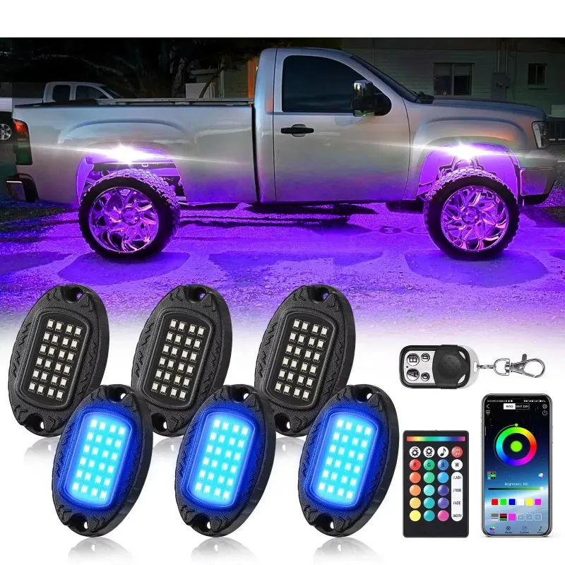 

6 Pod Metal RGB Light Emitting Diode Rock Light with App/RF Remote Control Vehicle Dark Light