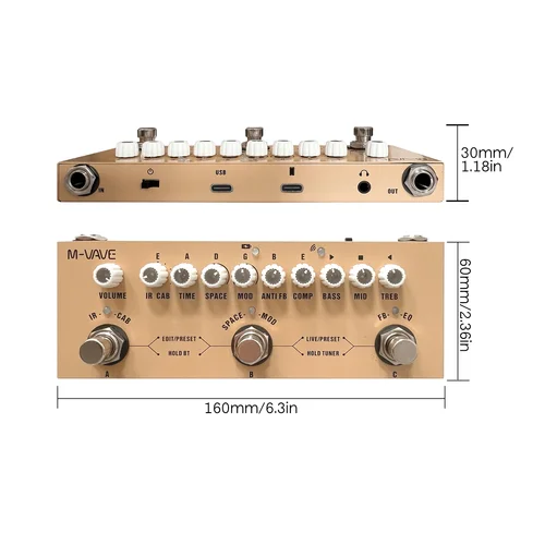 Imagen 2 del producto Pedal de Efectos Combinado para Guitarra Eléctrica Multifuncional Portátil M-VAVE CUBE BABY con Reproducción de Música Inalámbrica y Grabación de Teléfono