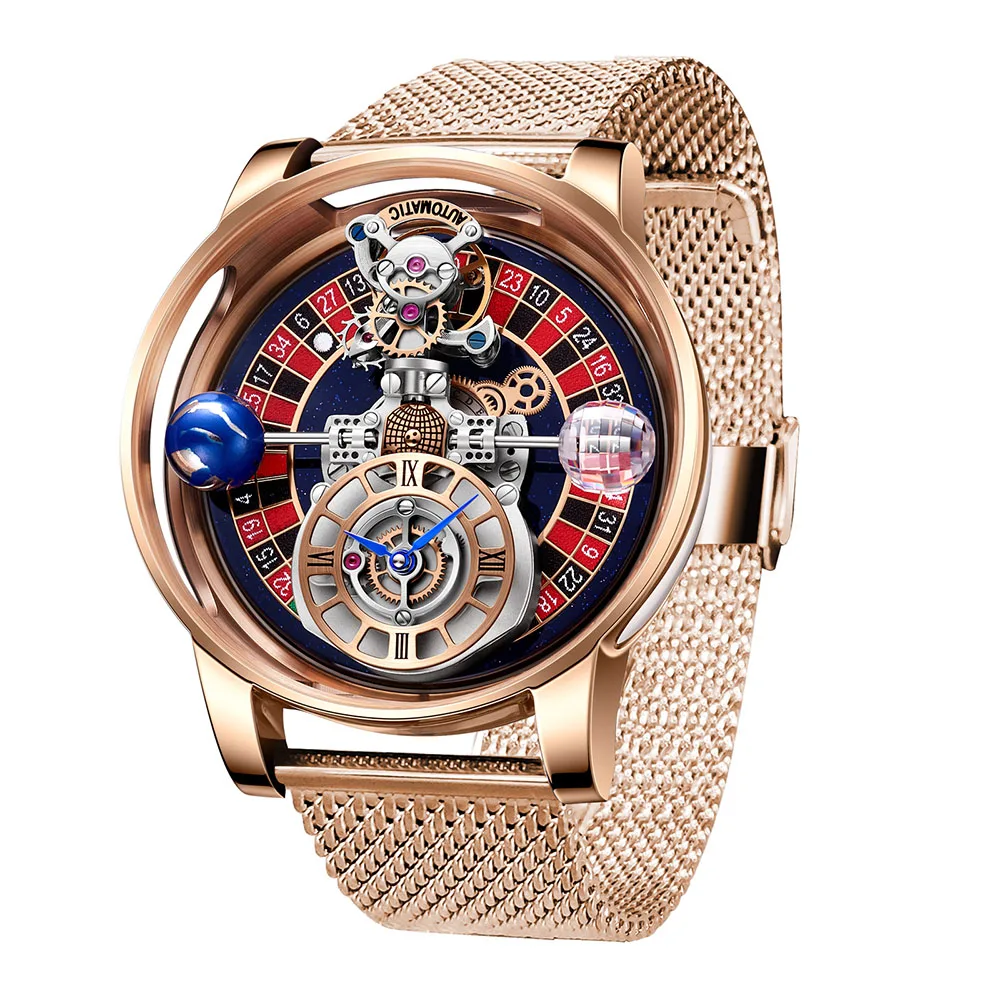 Pindu Design Mens Watches Theme Celestial Roulette Watch Convex Mirror Clear Design Water Resistant Leather Jacob Co Men\'s Watch
