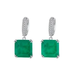 CWWZircons Classic Shiny Square Green Cubic Zircon Women Engagement Trendy Endless Huggie Drop Earring Female Jewelry Gift CZ341