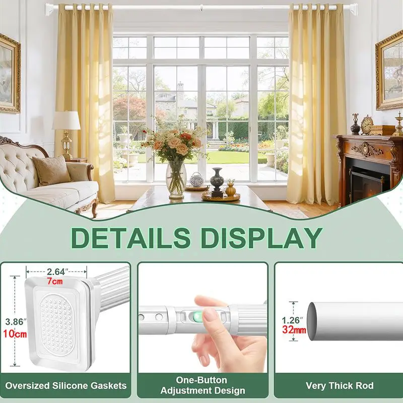 Tension Curtain Rods No Drilling, Extra Long Tension Rod, Heavy Duty Shower Curtain Rod for Outdoor Patio Bathroom Windows Room view 5