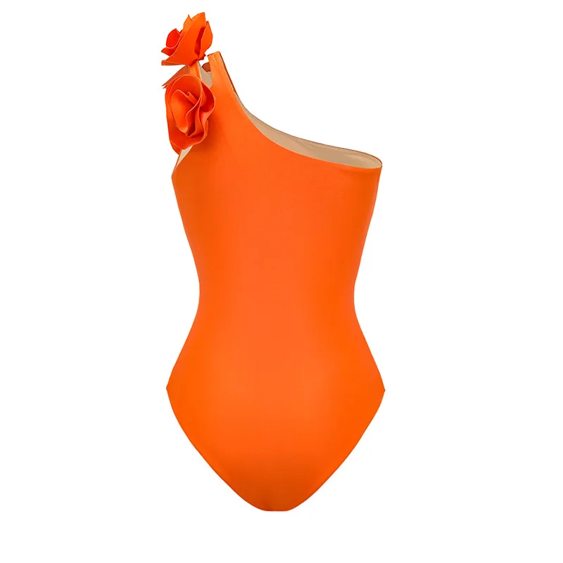 ผู้หญิงชุดว่ายน้ําฤดูร้อนชุดว่ายน้ําไหล่เดี่ยว 3D ดอกไม้ One-piece ชุดบิกินี่ Beachwear Maxi ชุดกระโปรง