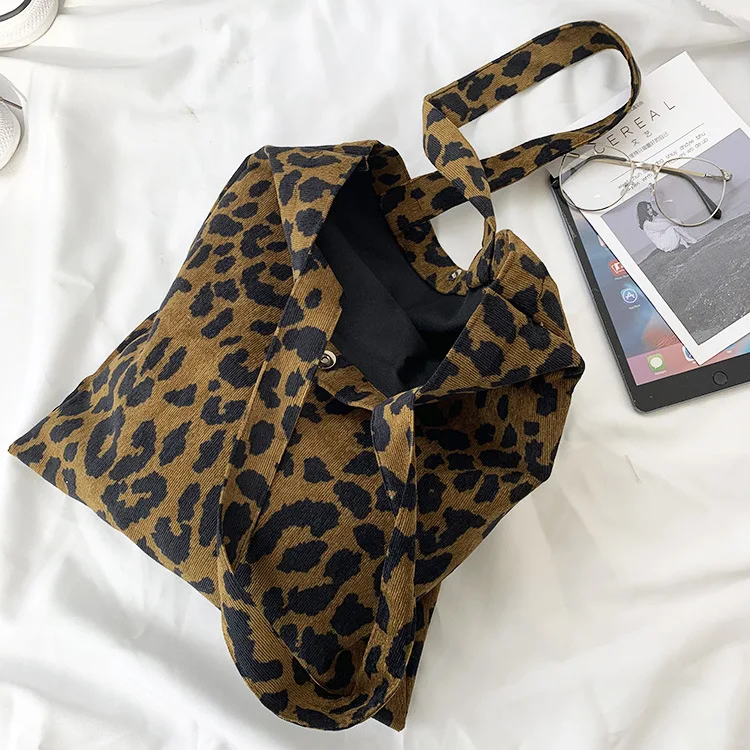 Canvas Bag Shopping Bag Kawaii Korean Casual Tote Bag Leopard Canvas Shoulder Bag for Ladies