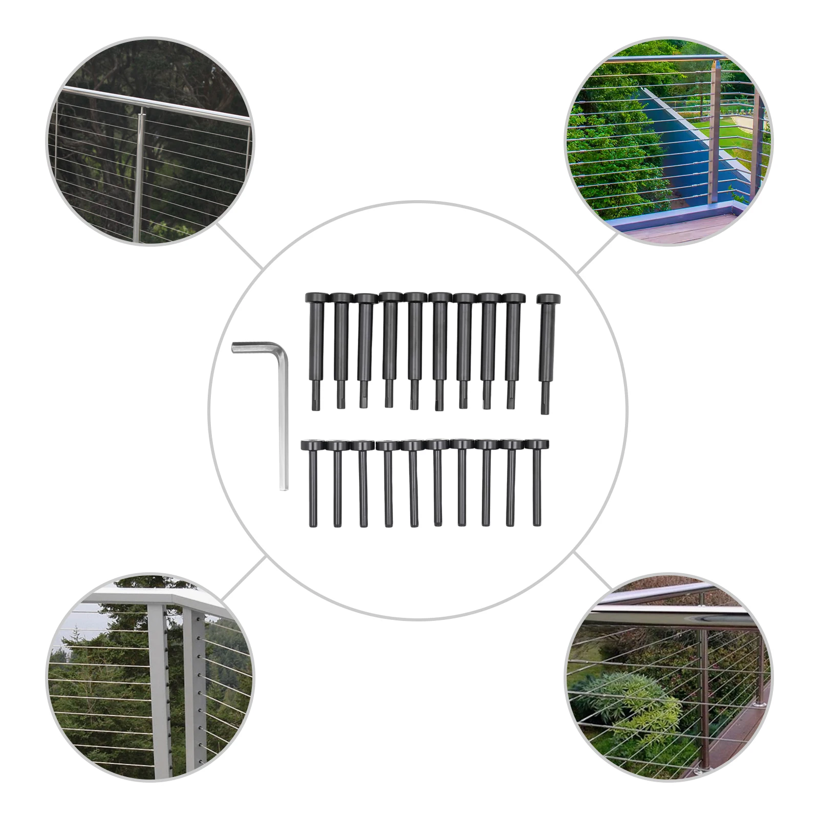 10Pcs Invisible Cable Rail Kit, Includes 1/8 Inch Cable Rail Tensioners and End Fittings, Suitable for Wood or Metal Posts, Stair Cable Railing, Platform Railing and Garden Fence
